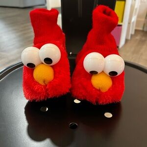 Novelty Red Fuzzy Sock Slippers with Googly Eyes